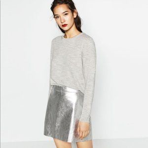 Zara metallic silver mini skirt faux leather Small